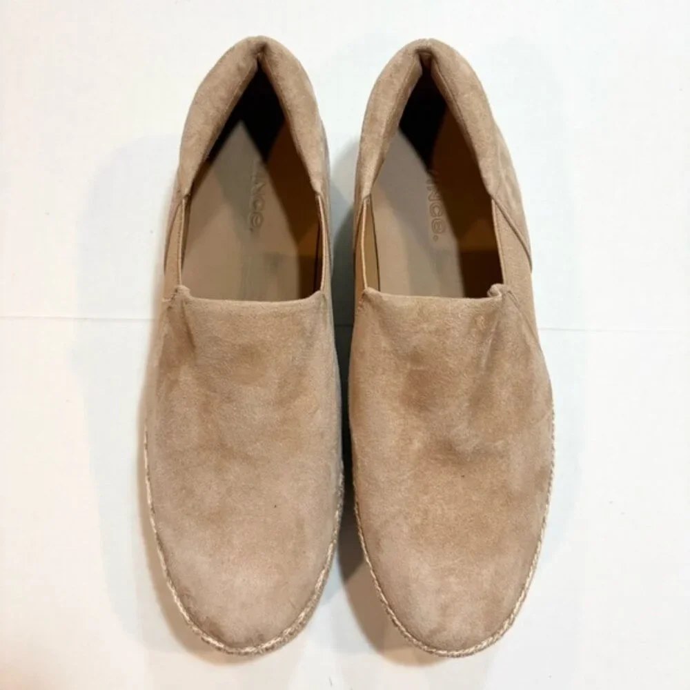 Vince WILDEN Slip On Espadrille Sneakers Size 7.5 Tan Suede Platform Casual Boho